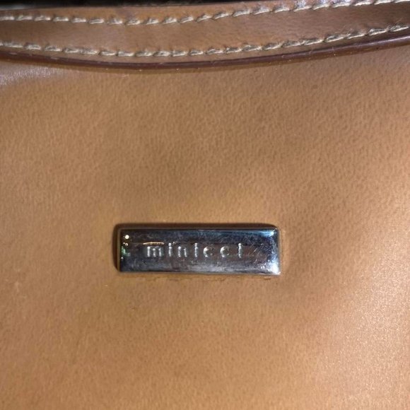 brown mini purse by minicci tan shoulder bag studs on bottom ring on front strap - Picture 6 of 9